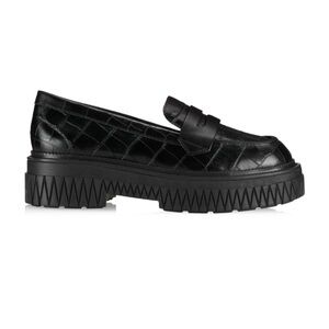 Schutz Black Croc-Embossed Viola Loafers size 7.5